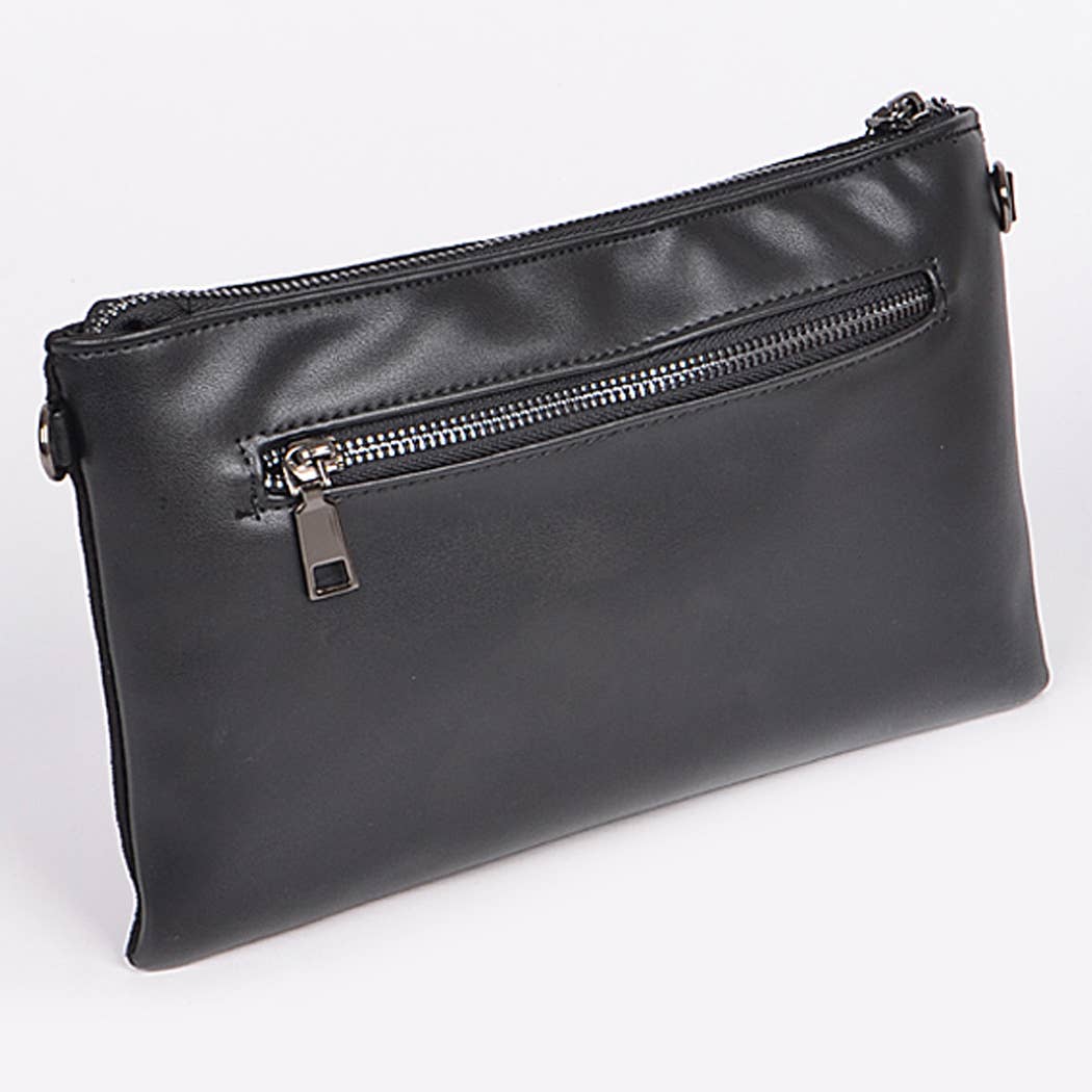 Round-Studded Decorated Clutch: Black