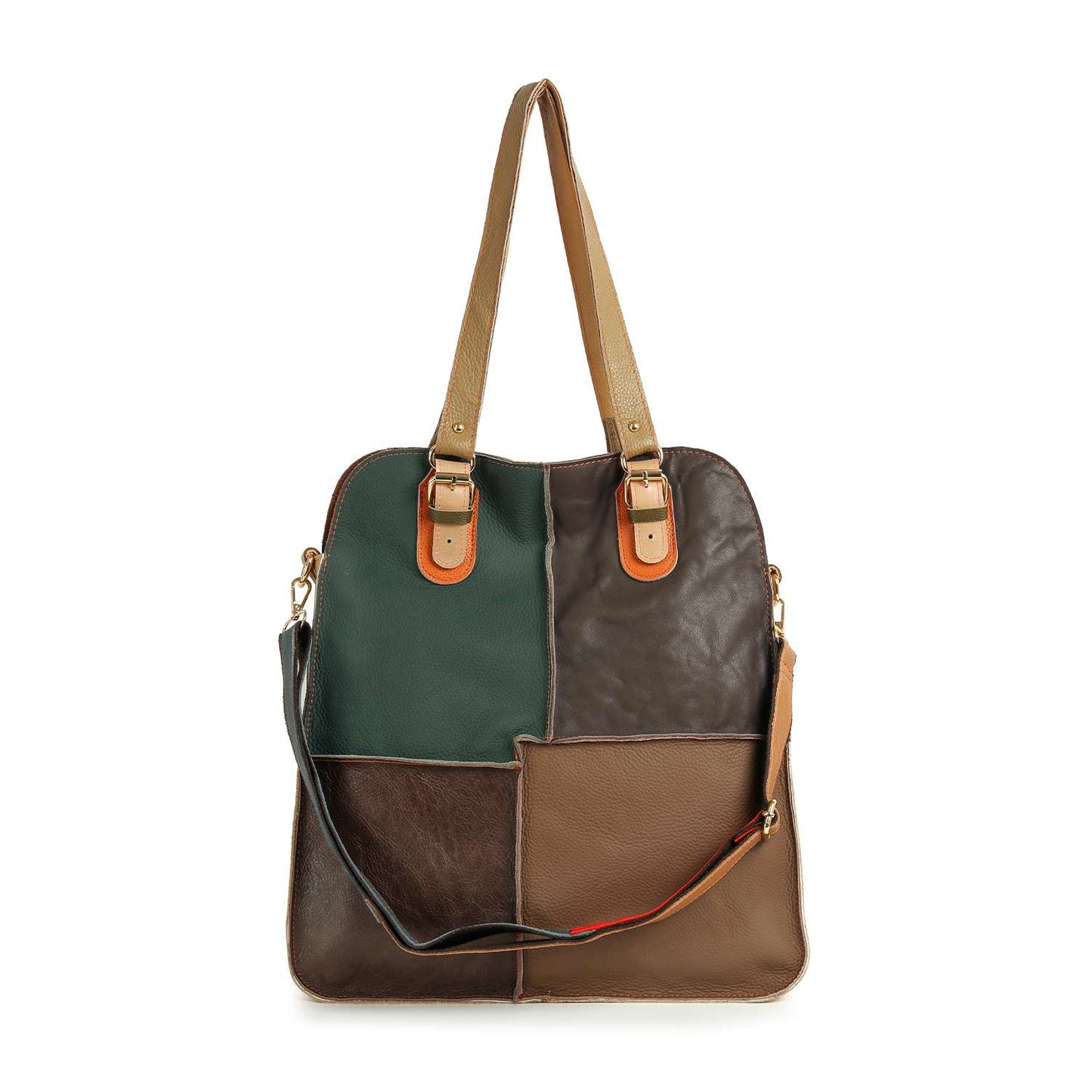 Genuine Leather Tall Patchwork Fashion Tote: Multi