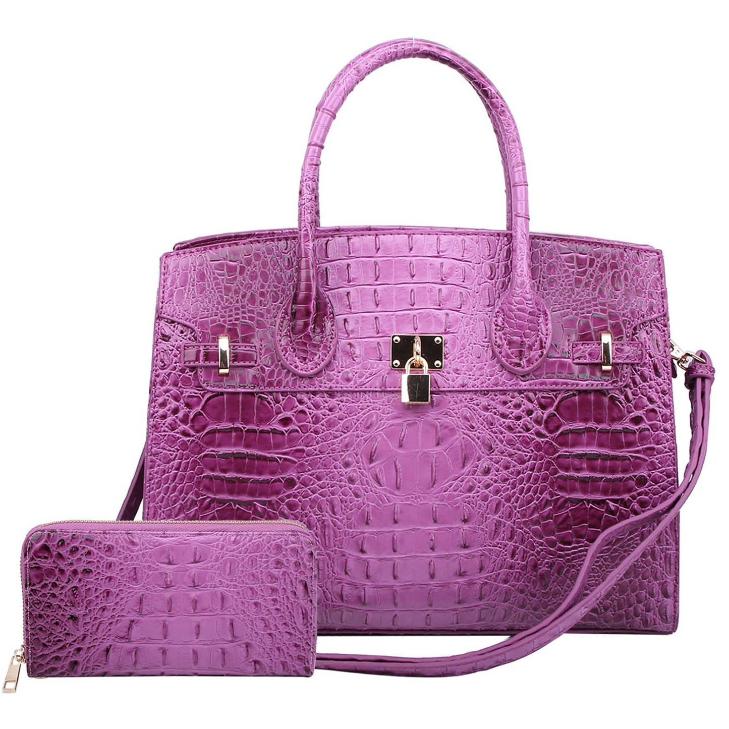 Croc Alligator Padlock 2-in-1 Satchel: Purple