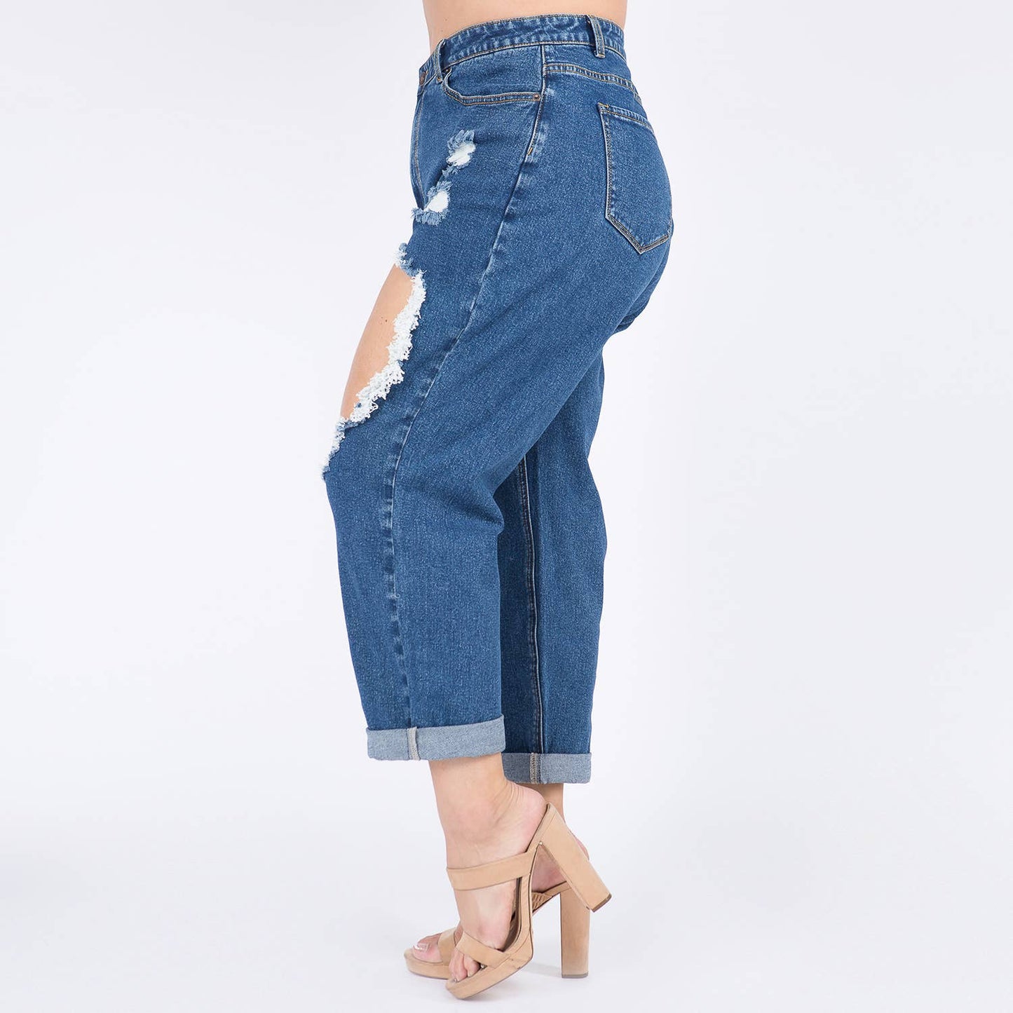 PLUS SIZE HIGH WAIST CUT OUT STRAIGHT JEANS