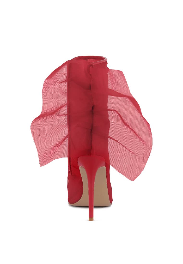 Princess Organza Wrapped Style Heeled Ankle Boots: RED Bodi Language Boutique