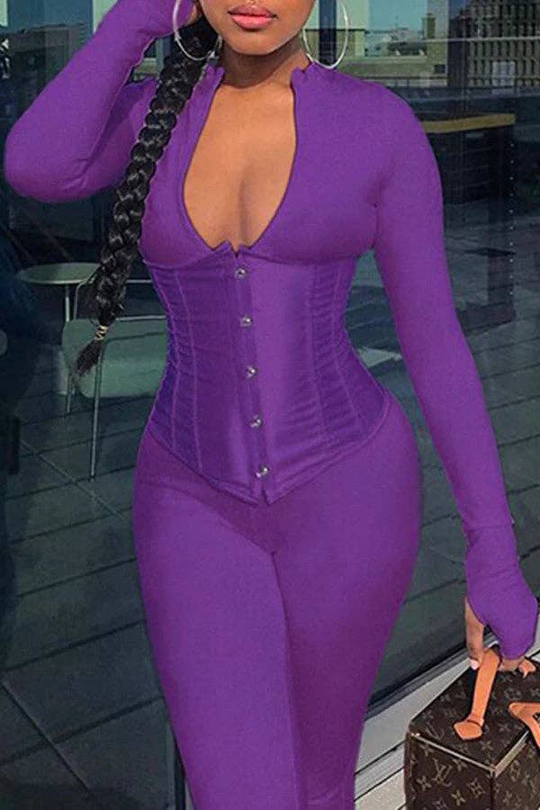 2 PCs Set Jumpsuit With Corset PURPLE