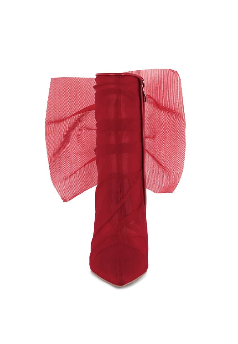 Princess Organza Wrapped Style Heeled Ankle Boots: RED Bodi Language Boutique