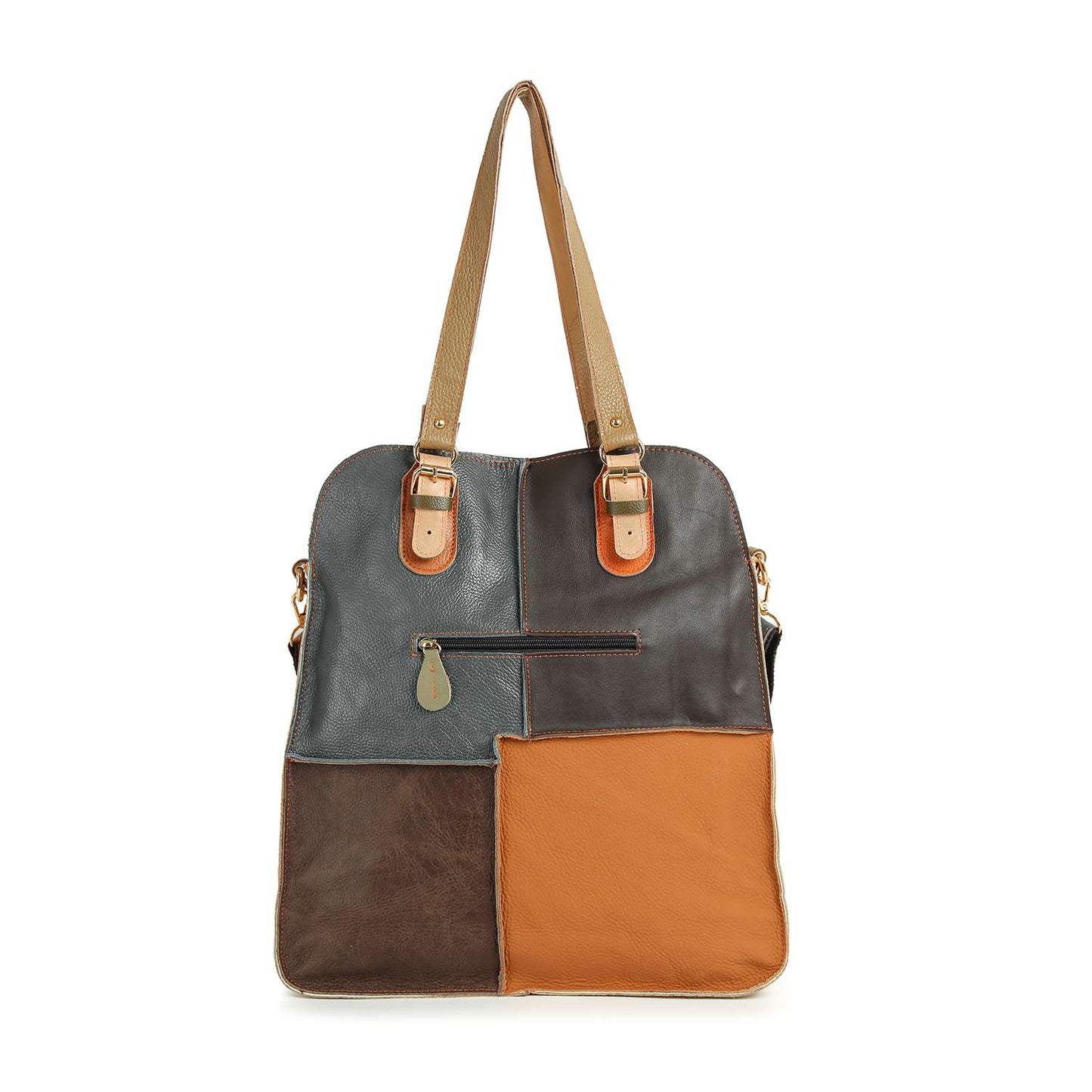 Genuine Leather Tall Patchwork Fashion Tote: Multi