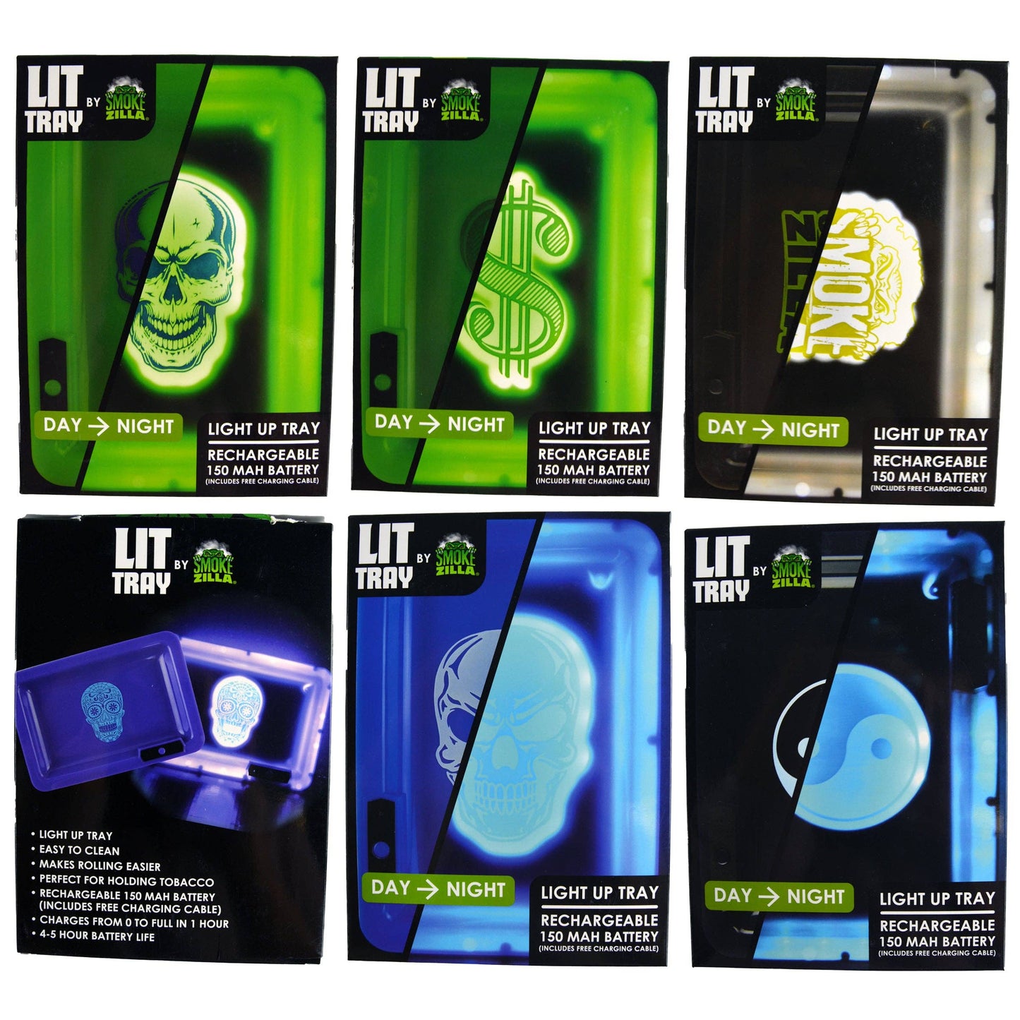 Smokezilla Light Up Rolling Tray Assortment