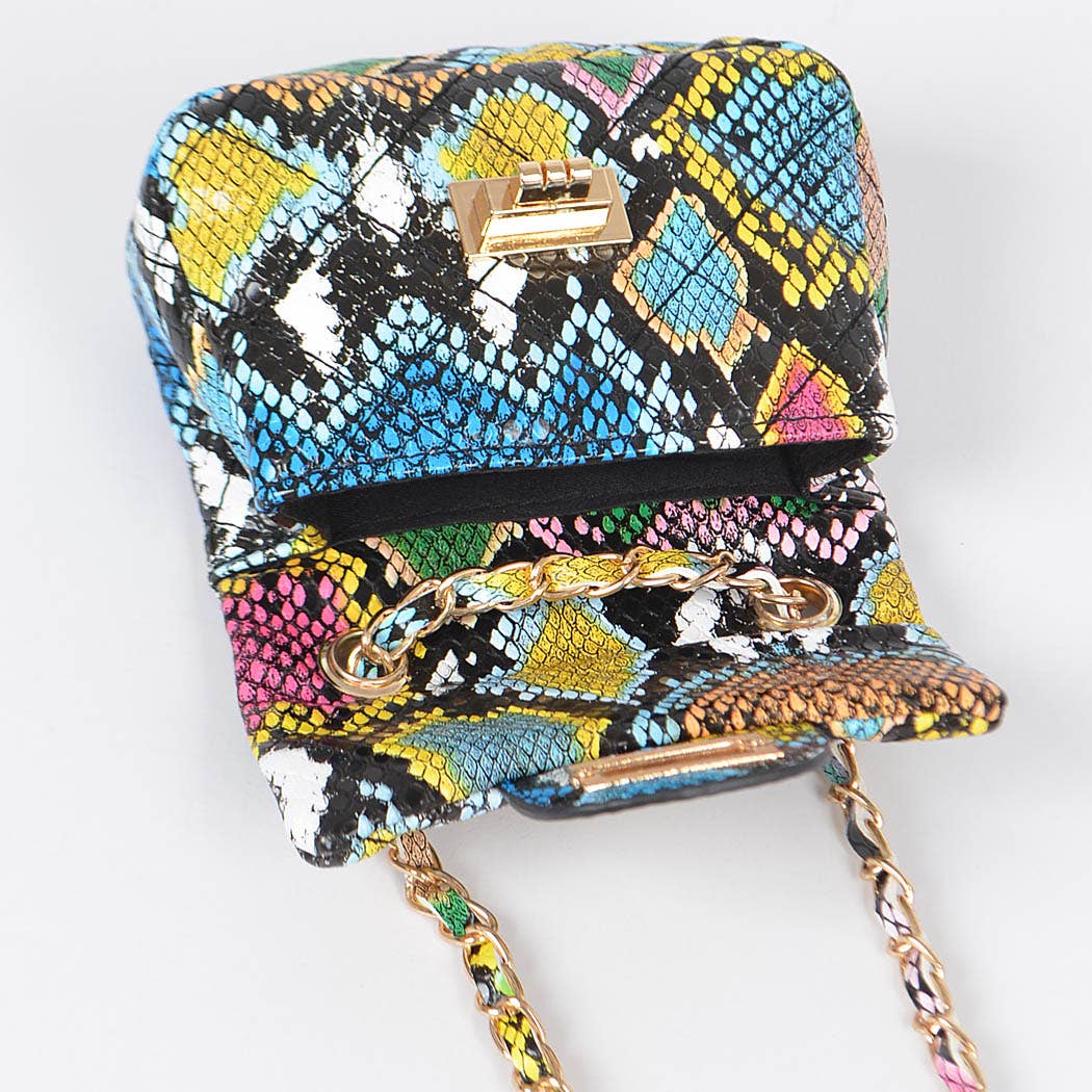 Multi Snake Quilted Mini Bag: Blue