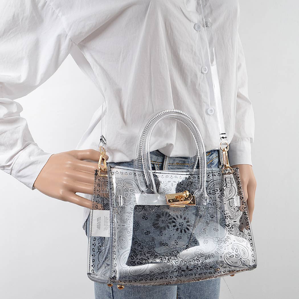 Bandana Print Transparent Bag: Clear