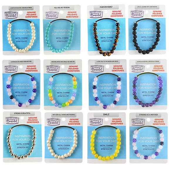 Novelty Closeout - Inspirational Bead Bracelet Carded Assortment- 12/Pack