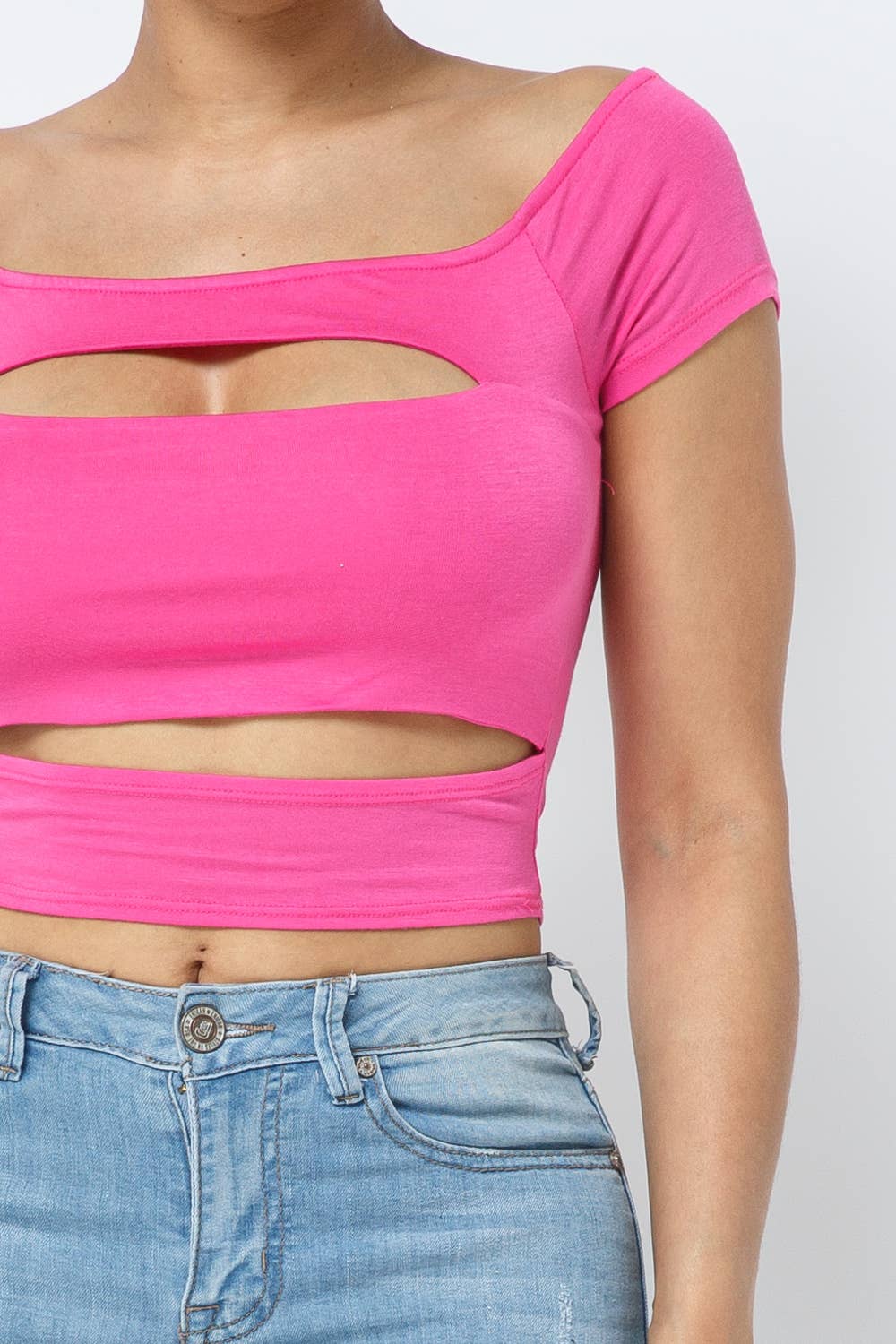 Front Cut Outs Off Shoulder Top: Pink