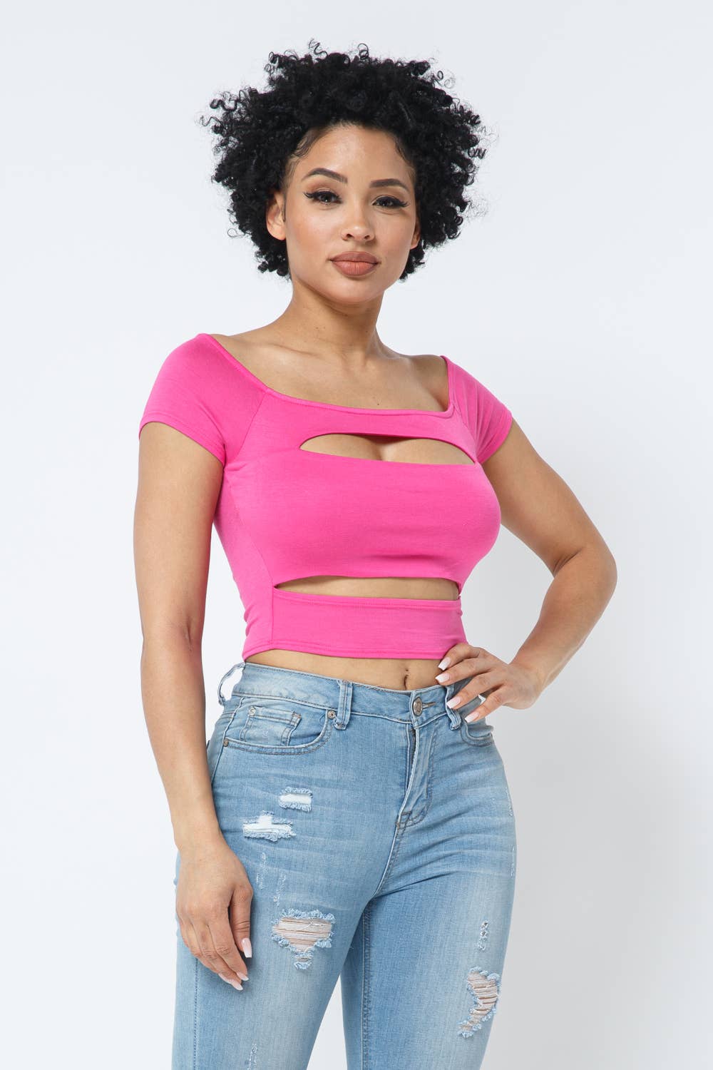 Front Cut Outs Off Shoulder Top: Pink