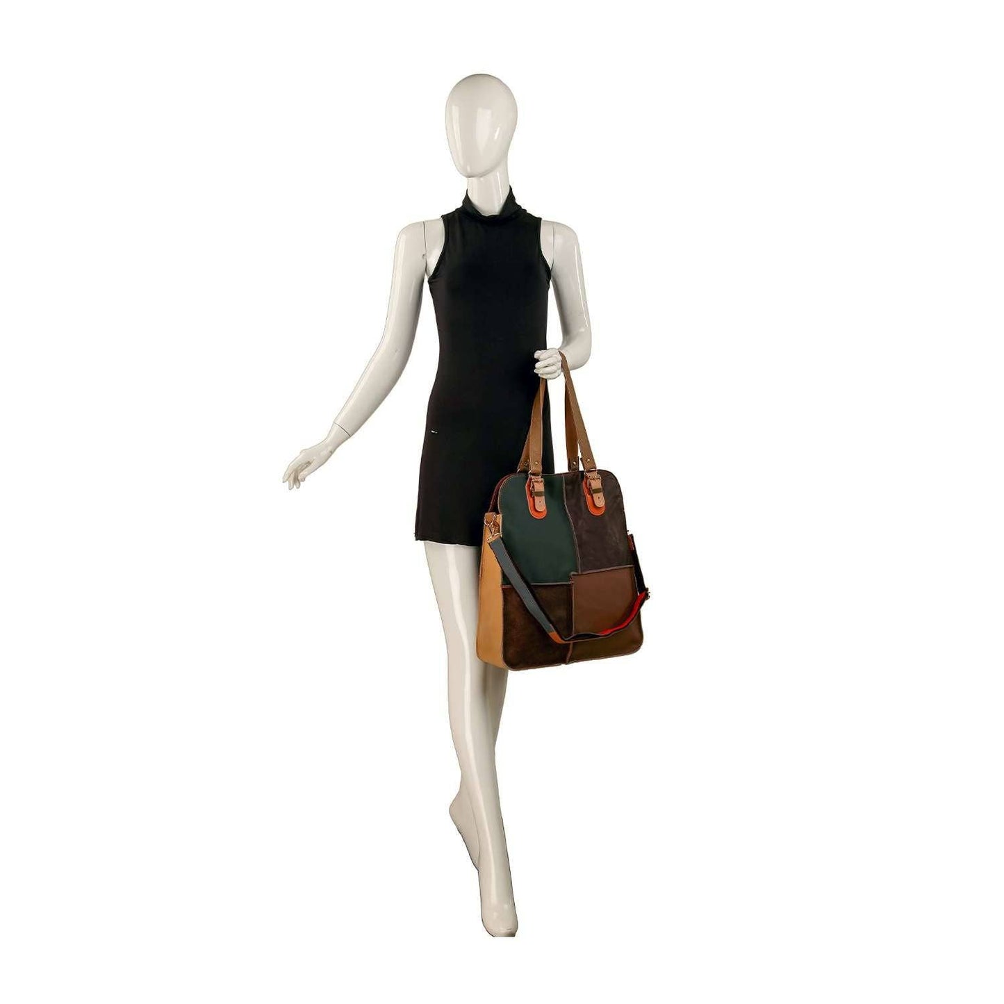 Genuine Leather Tall Patchwork Fashion Tote: Multi