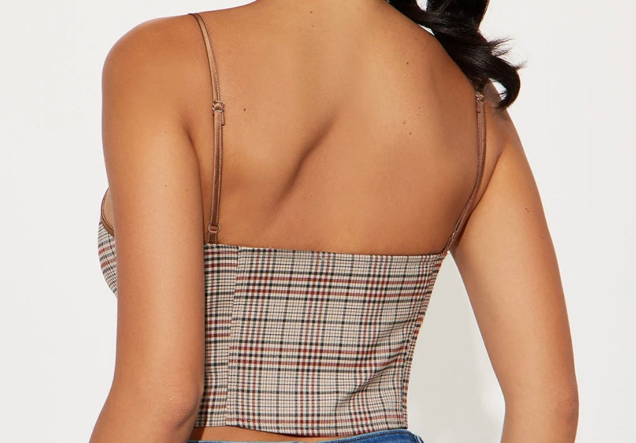 Plaid Corset Top- Brown