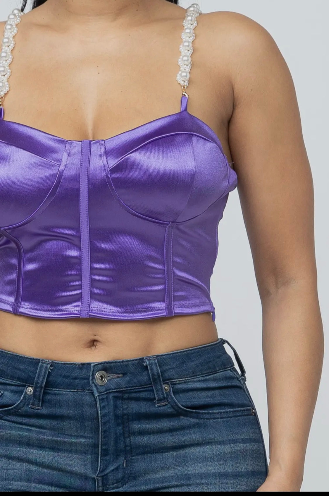 Corset Style Pearl Trim Style Zipper Top - Bodi Language for Women