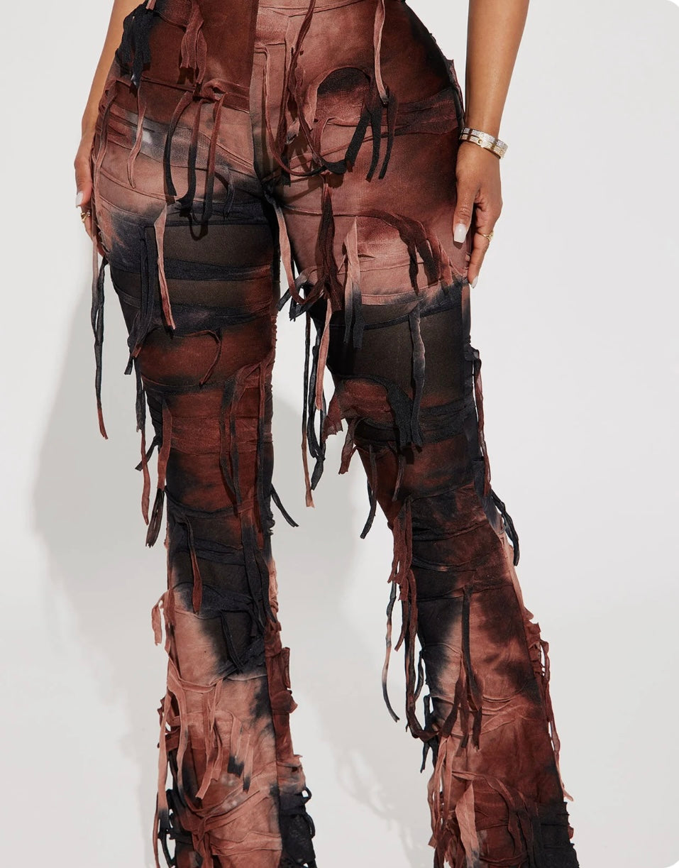 Distressed Flare Pant- Brown