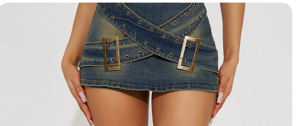 Belted Denim Skort-Plus