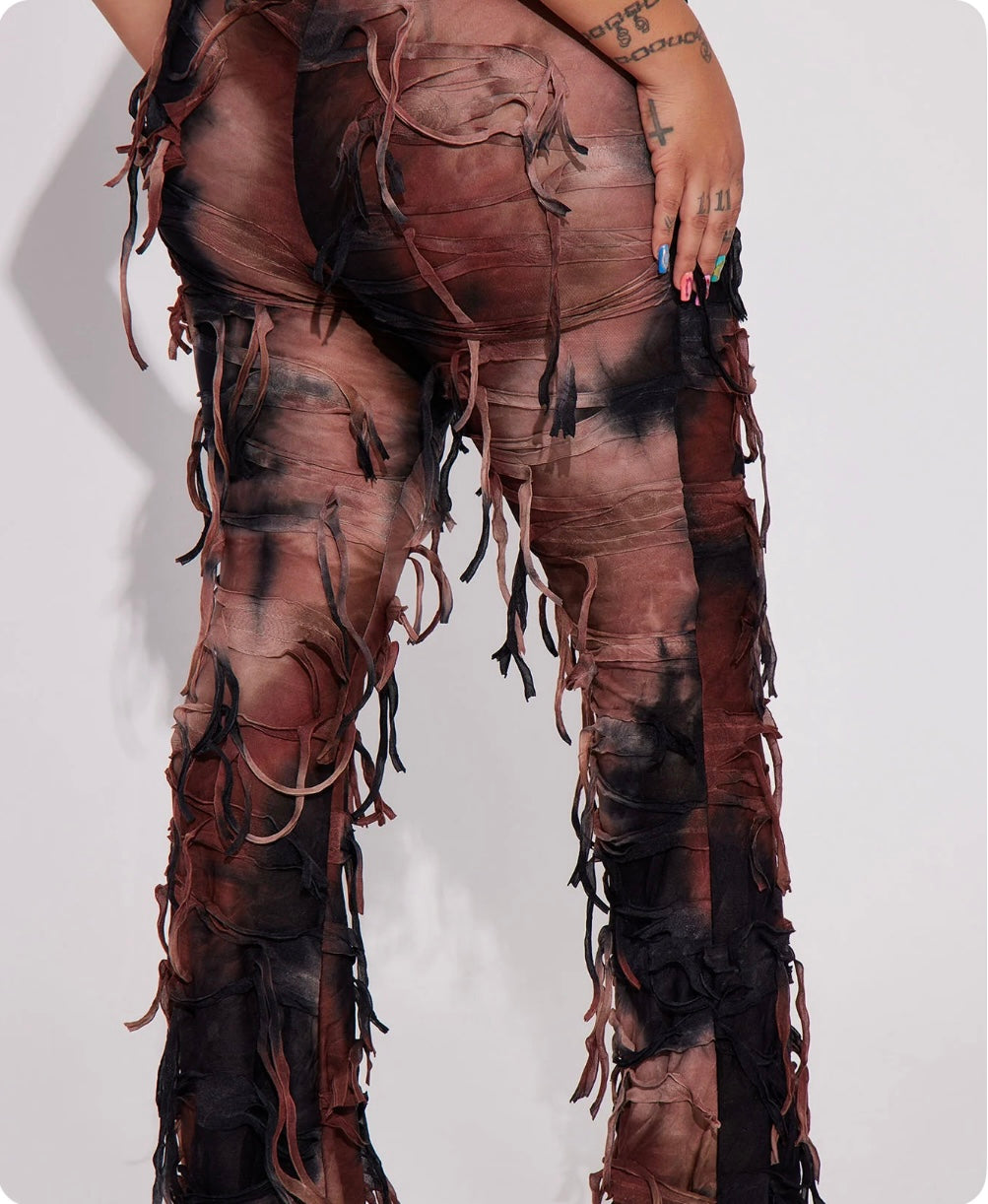 Distressed Flare Pant- Brown
