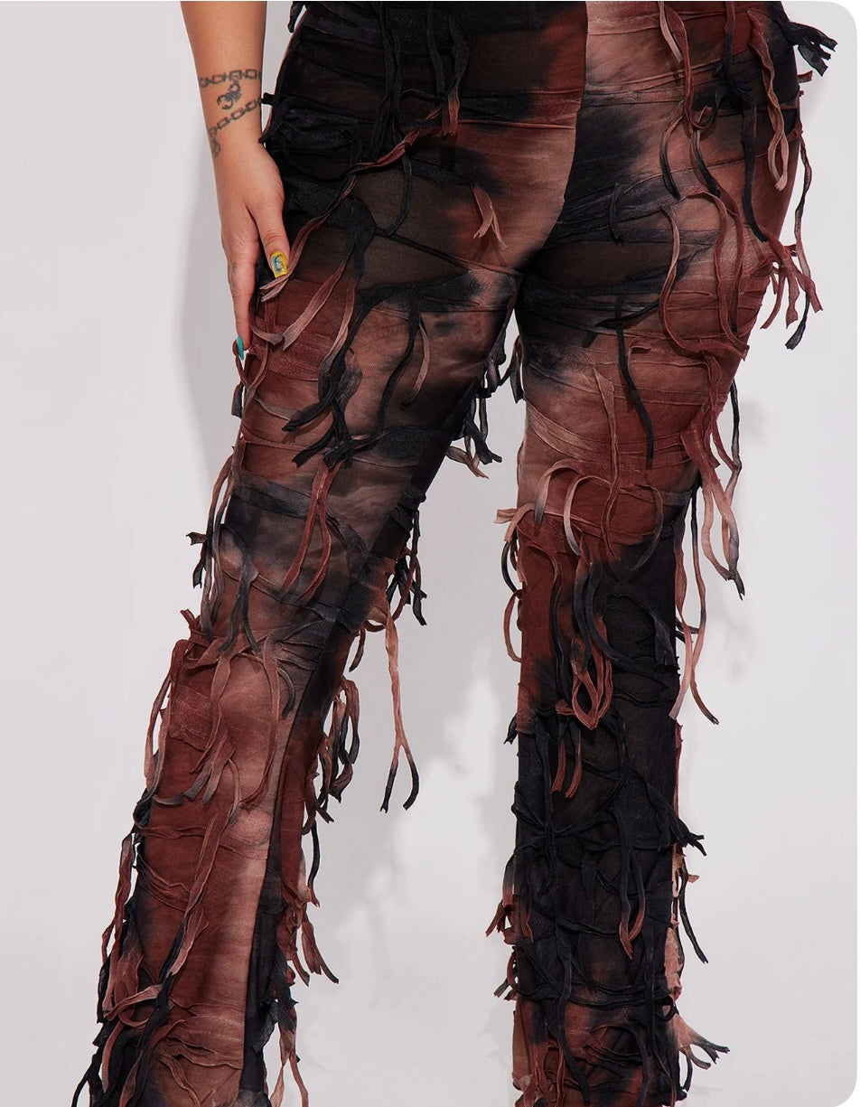 Distressed Flare Pant- Brown