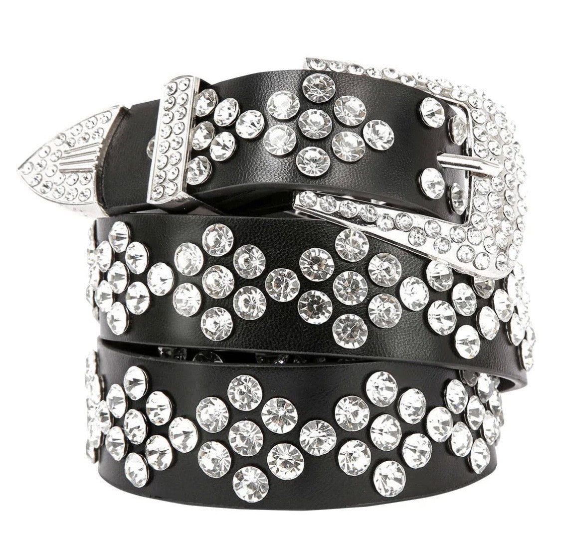 Leather Rhinestone Patterned Belt - Bodi Language for Women