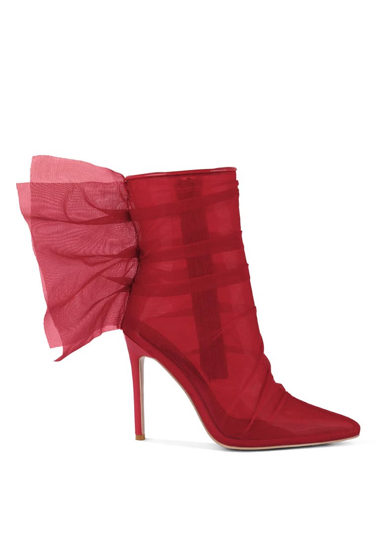 Princess Organza Wrapped Style Heeled Ankle Boots: RED Bodi Language Boutique