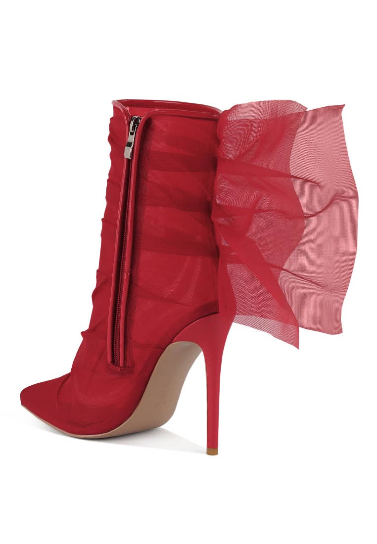 Princess Organza Wrapped Style Heeled Ankle Boots: RED Bodi Language Boutique