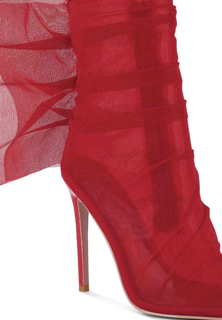Princess Organza Wrapped Style Heeled Ankle Boots: RED Bodi Language Boutique