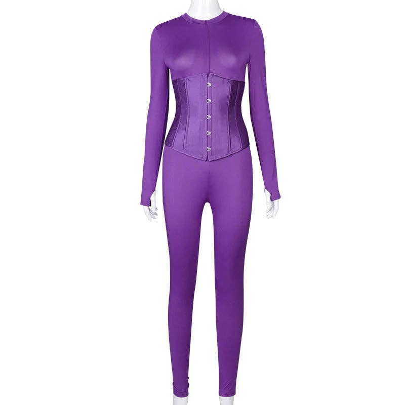 2 PCs Set Jumpsuit With Corset PURPLE