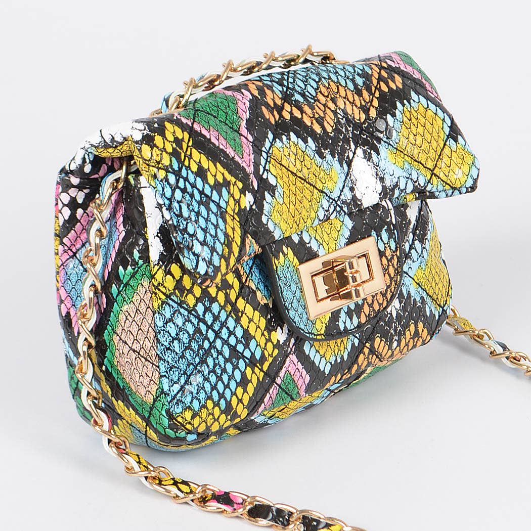 Multi Snake Quilted Mini Bag: Blue