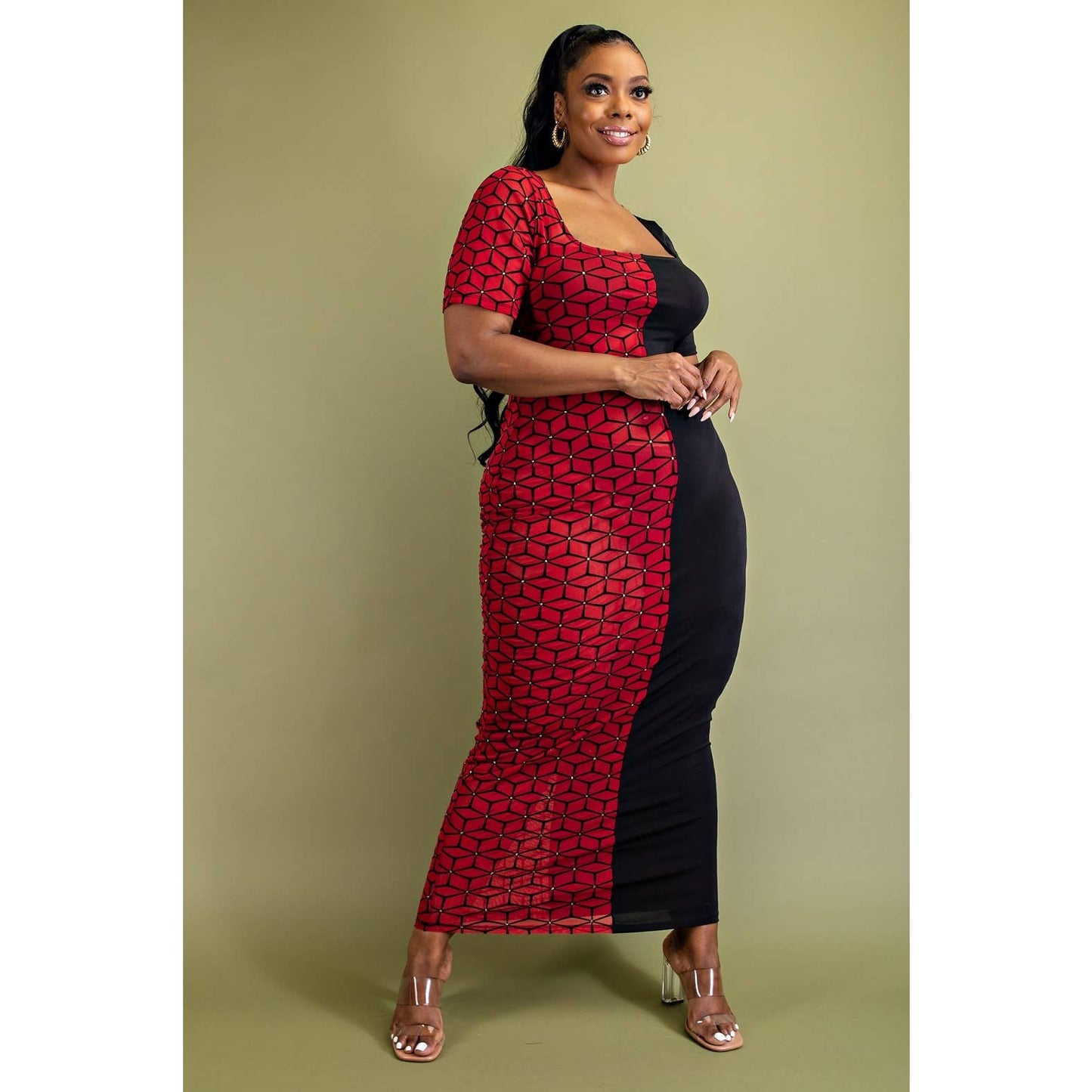 PLUS SIZE HALF AND HALF LONG DRESS - Bodi Language for Women