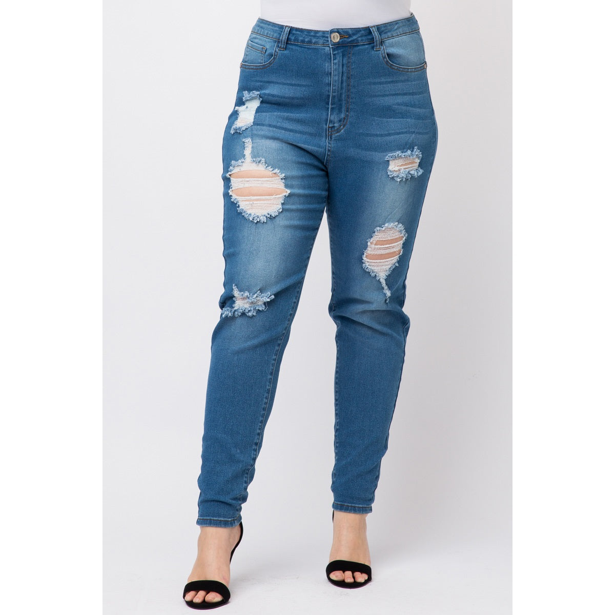 PLUS SIZE HIGH WASTED RIPPED SKINNY DENIM JEANS - Bodi Language for Women