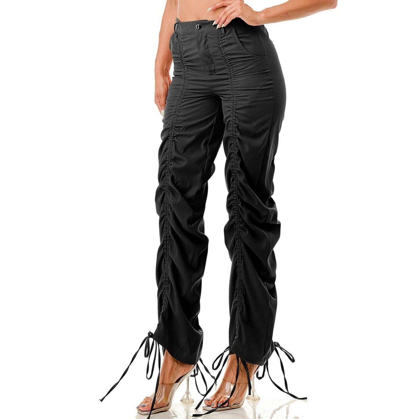 Plus Size Clothing Ruched Drawstring Pants: BLACK / 2XL Black Pearl Clothing