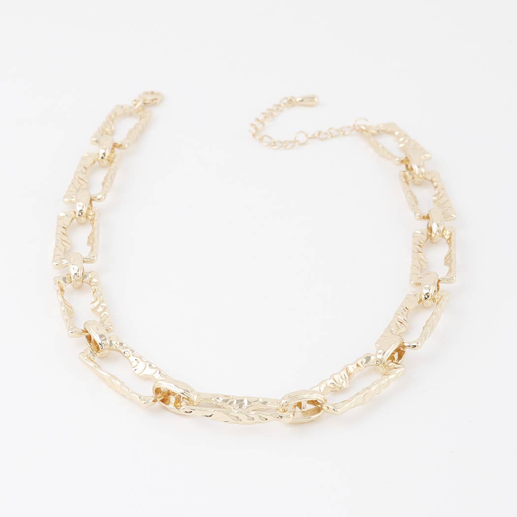 Hammered Link Chain Necklace: Gold