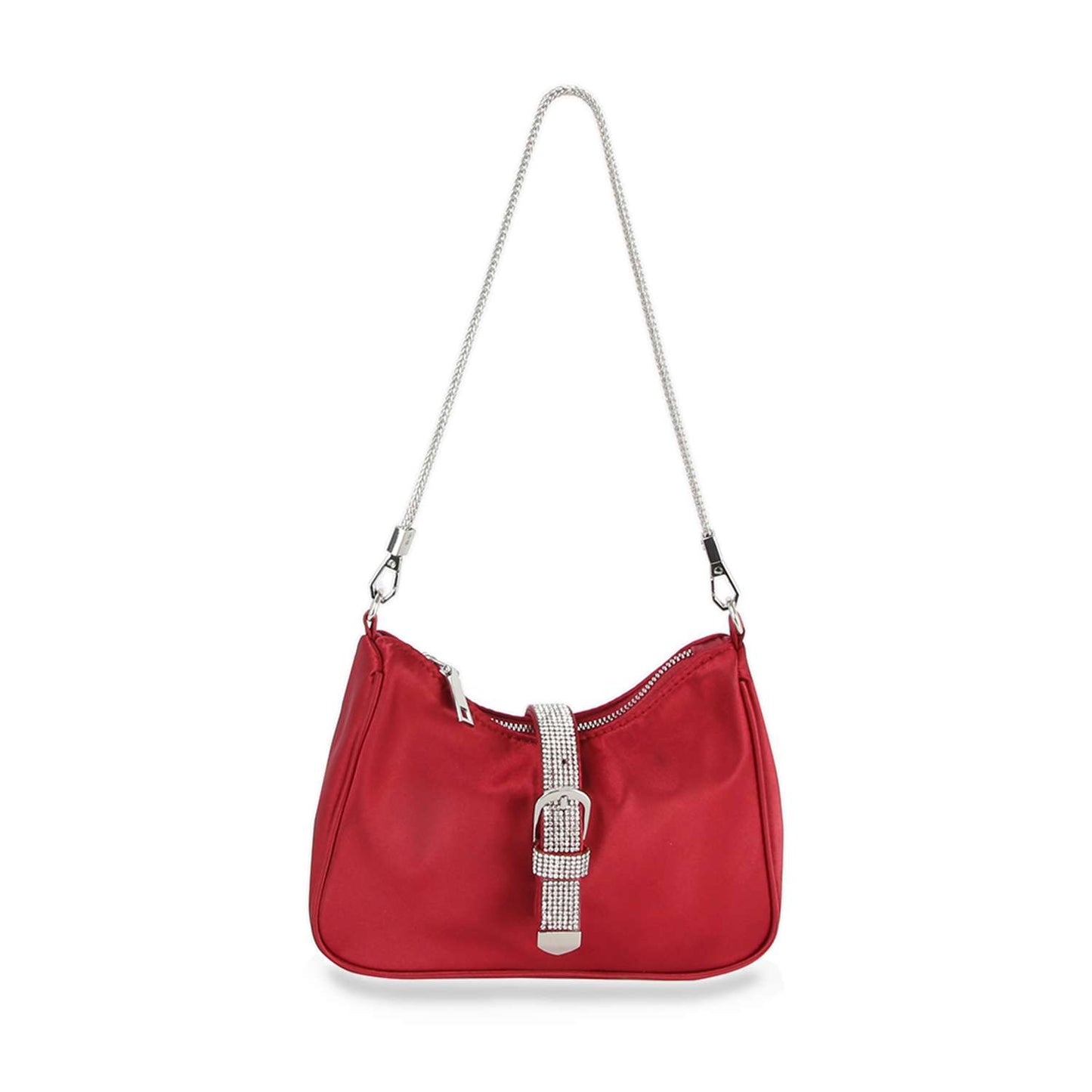 Rhinestone Buckle Hobo Handbag: Red Handbag Express