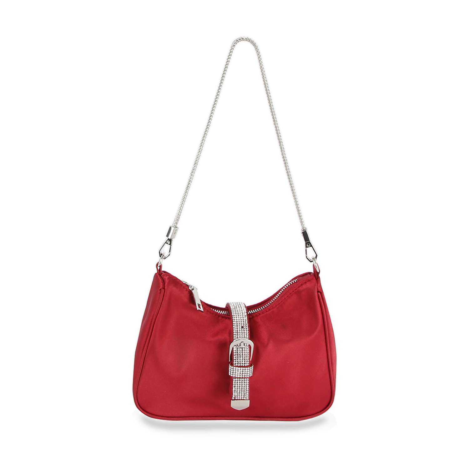 Rhinestone Buckle Hobo Handbag: Red Handbag Express