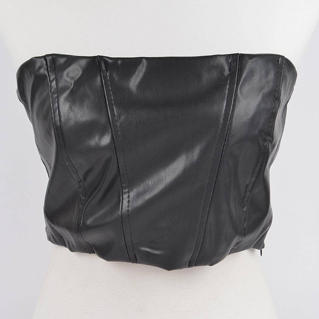 Faux Leather Stretch Tube Top: Black-OS