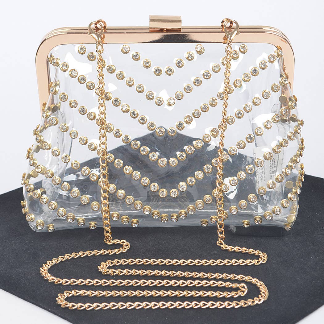 Metal Studded Transparent Clutch: Clear Bodi Language Boutique