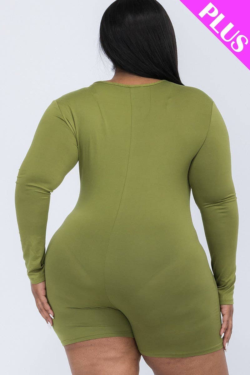 Plus Size V-neck Long Sleeve Bodycon Romper Bodi Language for Women