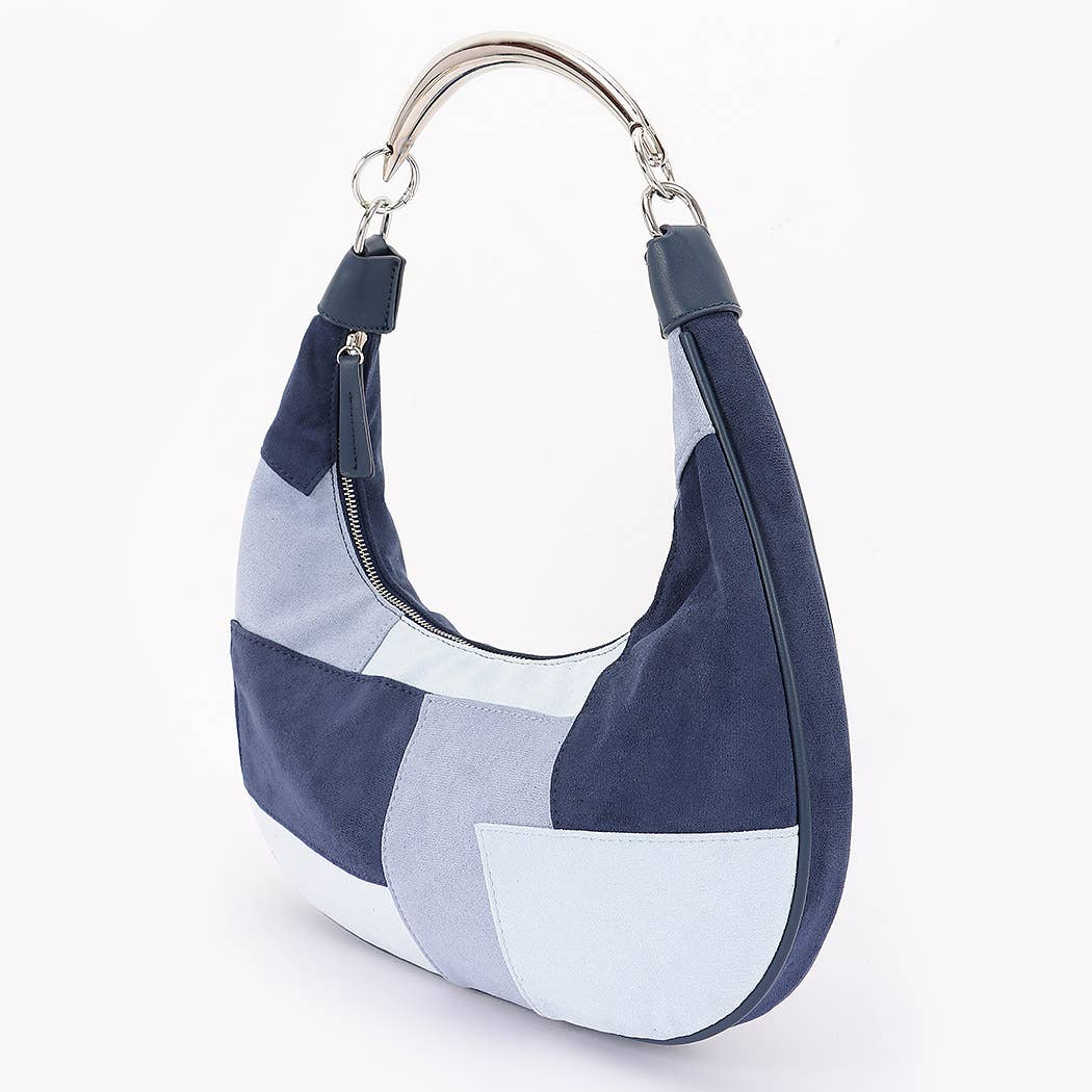 Faux Suede Hobo Bag: Blue