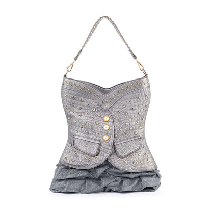 Dazzling Vest Design Tall Hobo Handbag: Pewter