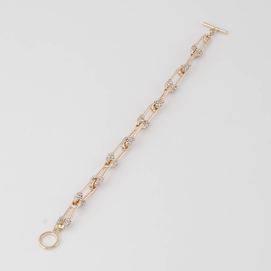 Rhinestone Embedded Safety Pin Chain Bracelet: Gold Clear