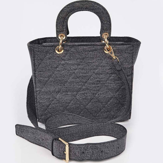 Quilted Washed Denim Handbag: Black Bodi Language for Women