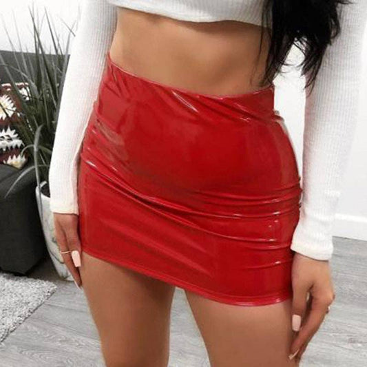 Tourtiwi - Sexy Bright Leather Sheath Skirt: Red / M