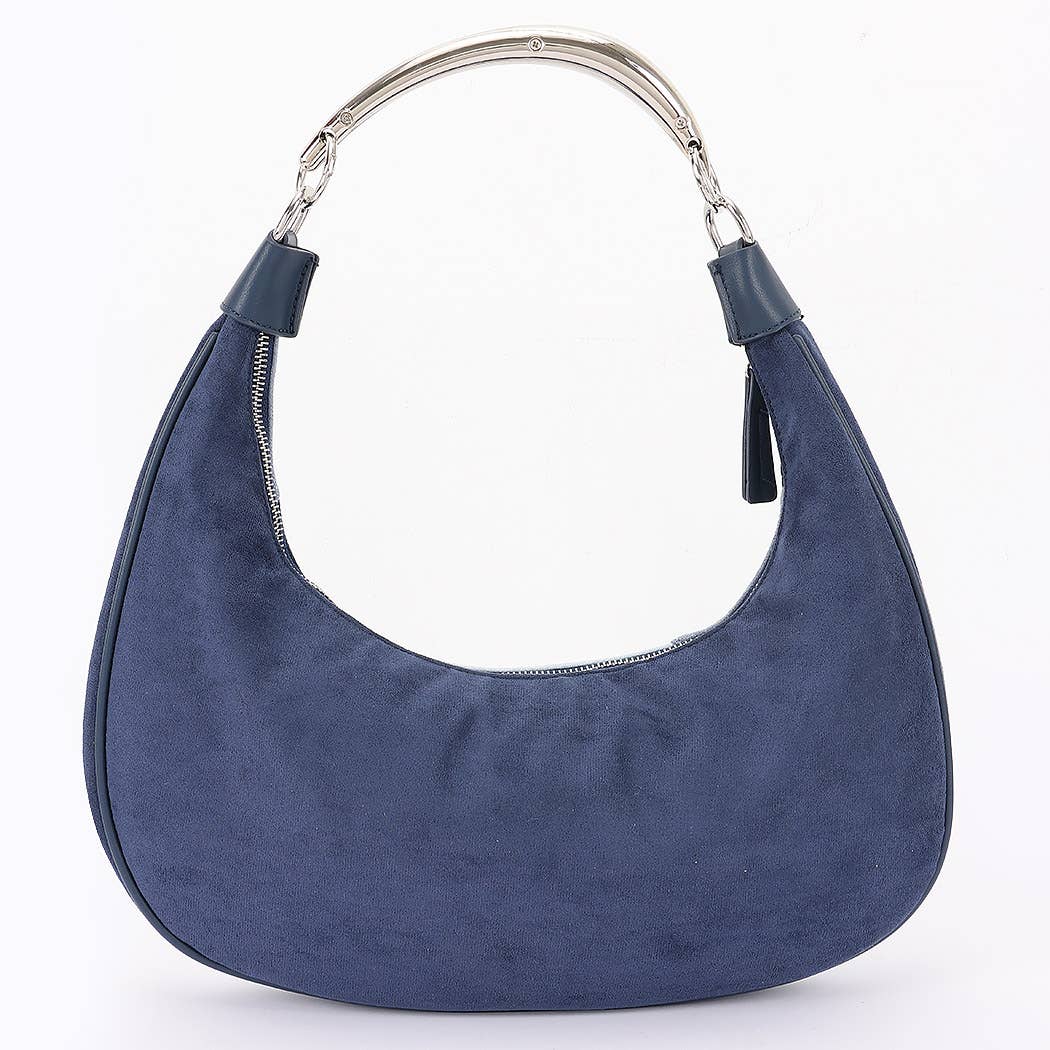 Faux Suede Hobo Bag: Blue
