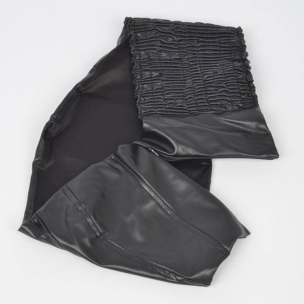 Faux Leather Stretch Tube Top: Black-OS