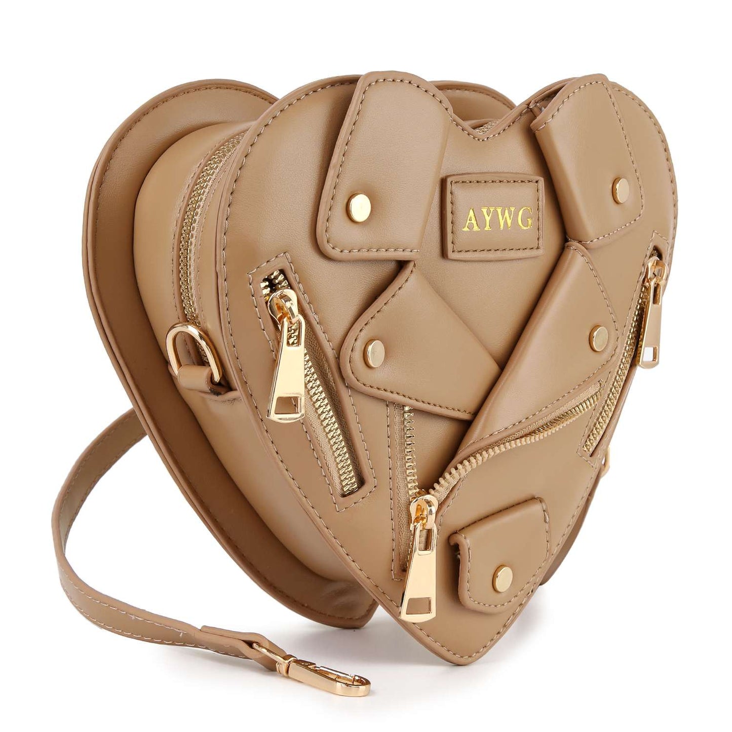 Heart Shape Biker Jacket Petite Shoulder Bag: Khaki Bodi Language for Women