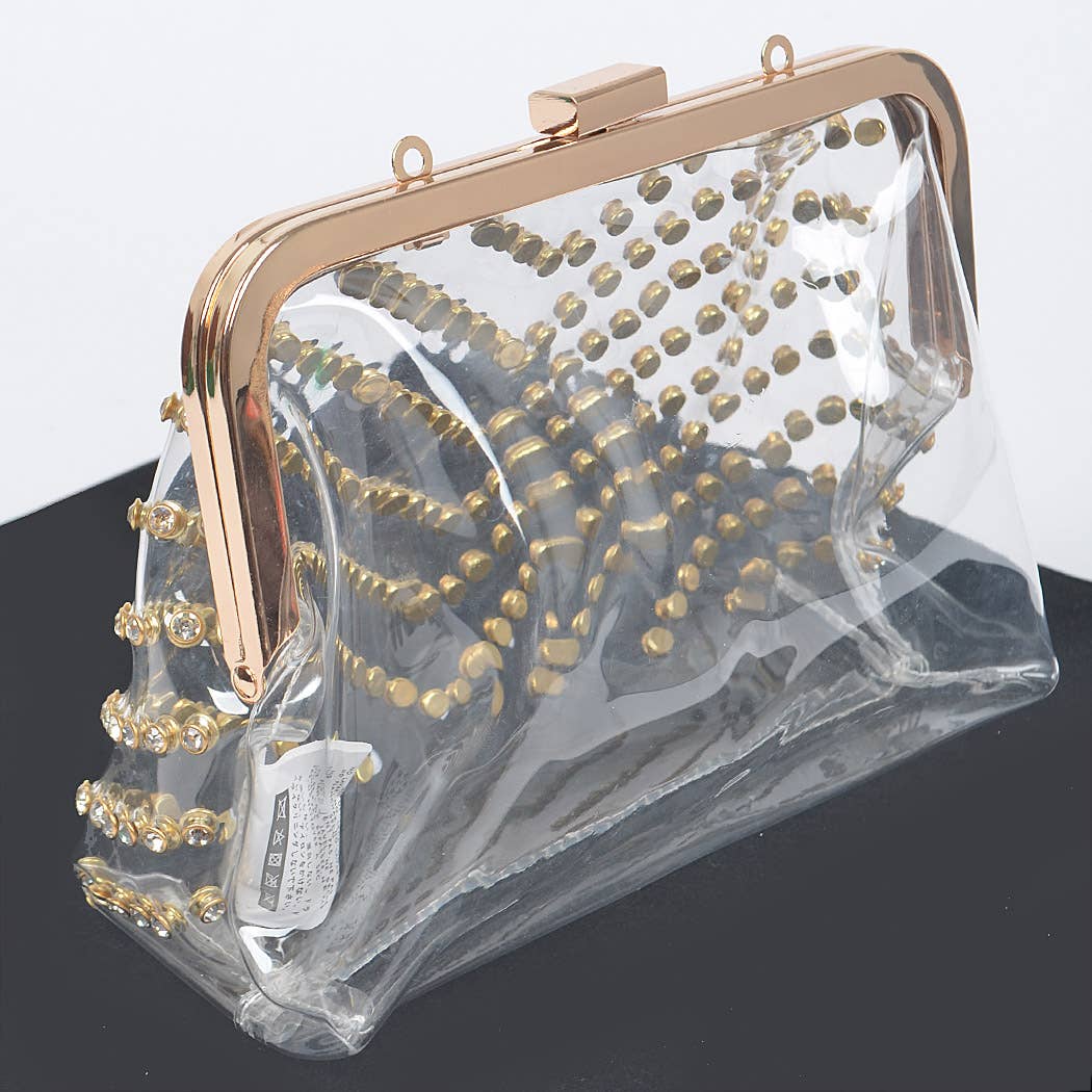 Metal Studded Transparent Clutch: Clear Bodi Language Boutique