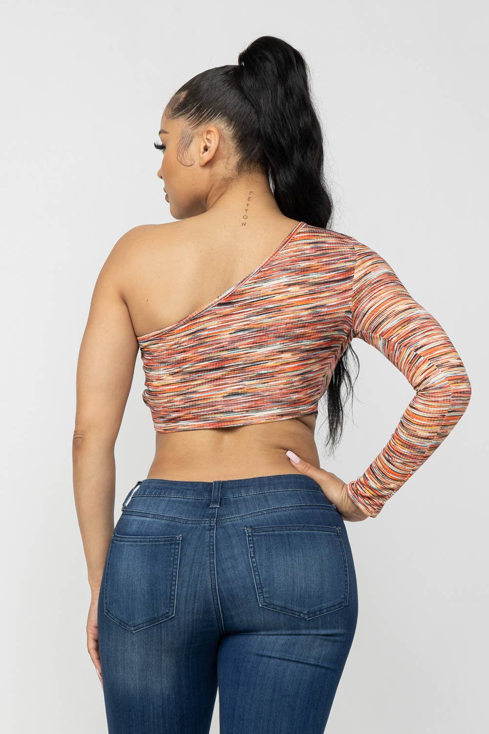 Space Dye One Shoulder Cut Out Detail Crop Top: Orange Combo Julia by LoveJ