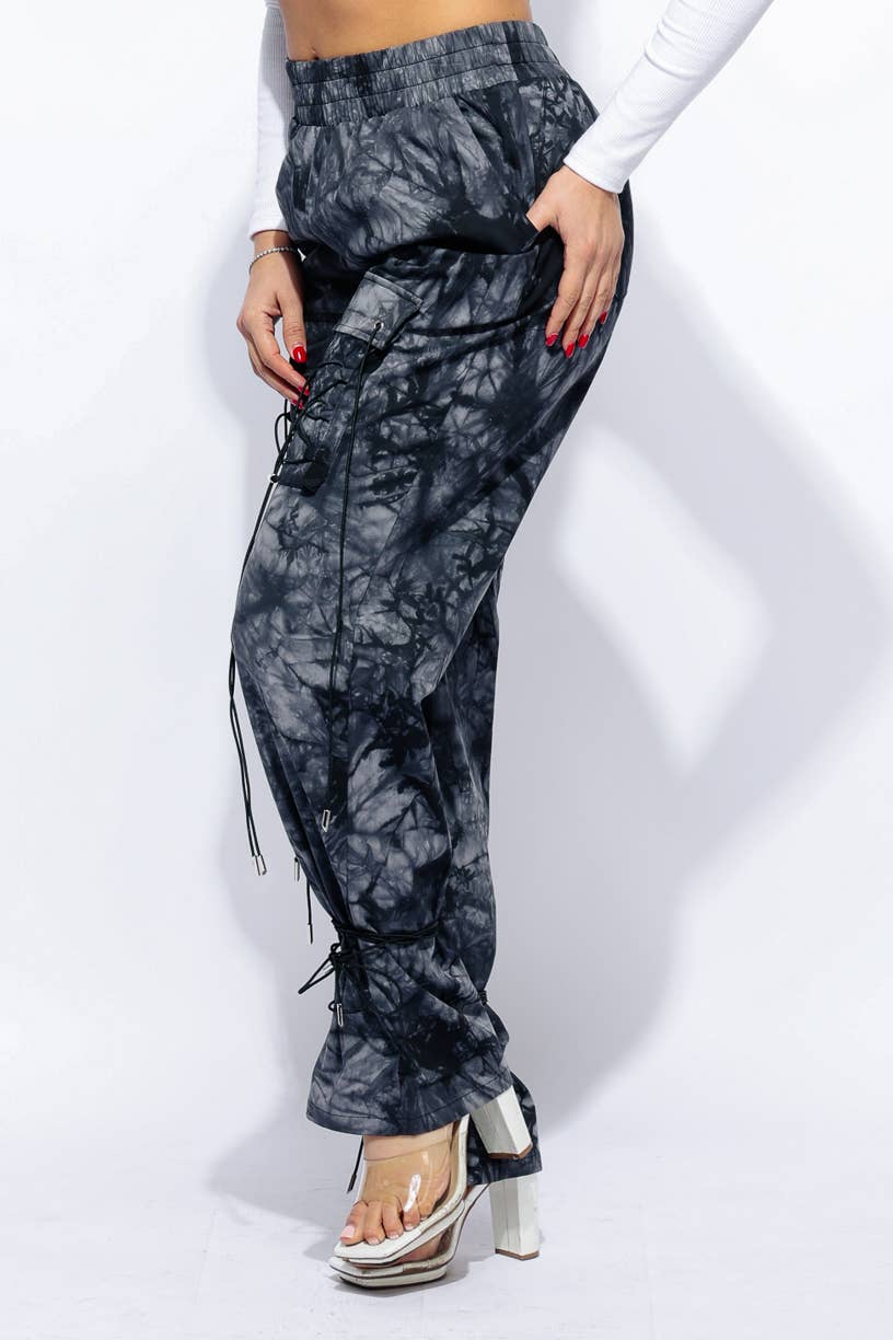 Plus Size Parachute lace up jogger pants: BLACK Bodi Language for Women