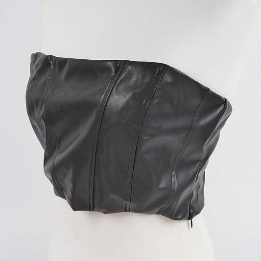 Faux Leather Stretch Tube Top: Black-OS