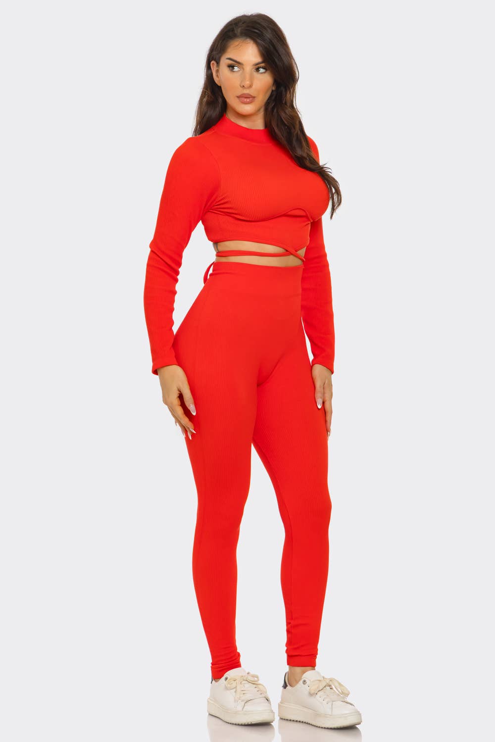 Plus Top And Legging Set: Red Orange
