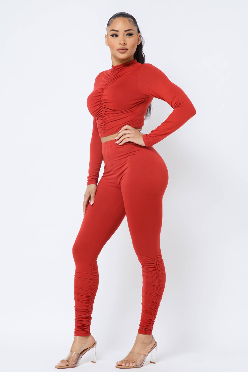 Top Ruched Legging Set: Rust